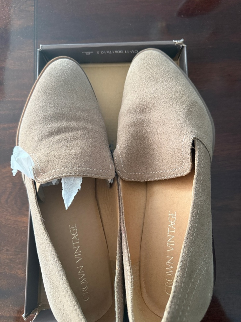 Crown Vintage Women's Taupe Suede Slip-On Loafers